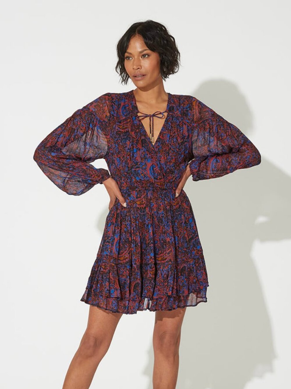 Cleobella Size S Nisha Mini Dress Dark Paisley Long Sleeve